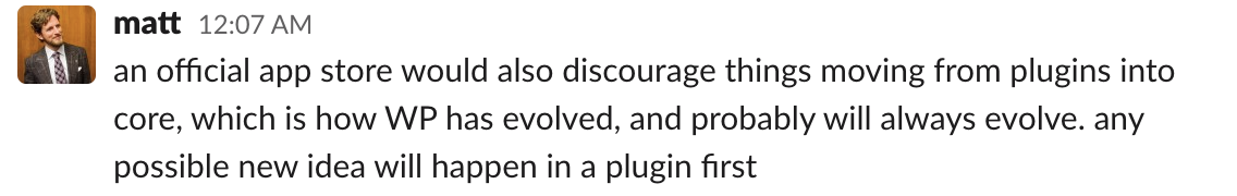 Matt Mullenweg in Post Status commenting on plugins